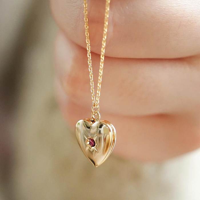 Simple Style Commute Heart Shape Copper Plating Inlay Zircon 18K Gold Plated Pendant Necklace