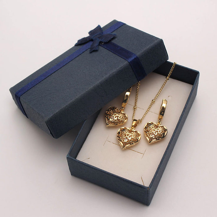 Ensemble de bijoux plaqué or Zircon, Style Simple, en forme de cœur, incrustation de cuivre, Style IG