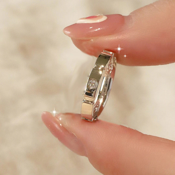 Casual Solid Color Copper Inlay Zircon Open Ring