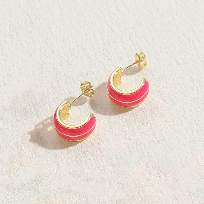1 Pair Elegant Luxurious Classic Style C Shape Enamel Plating Copper 14K Gold Plated Ear Studs