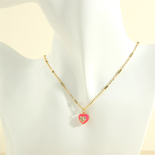 Sweet Simple Style Heart Shape Copper 18K Gold Plated Zircon Pendant Necklace In Bulk