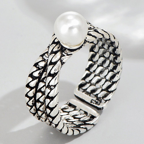 1 Piece Retro Circle Copper Inlay Artificial Pearls Open Ring
