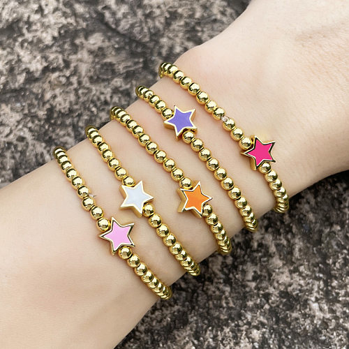 Wholesale Jewelry Five-pointed Star Golden Round Beaded Copper Bracelet jewelry