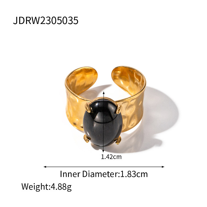 IG Style Casual Oval Stainless Steel Plating Inlay Artificial Gemstones 18K Gold Plated Open Rings