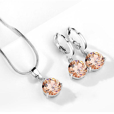 Casual Sweet Geometric Round Copper Inlay Zircon Earrings Necklace