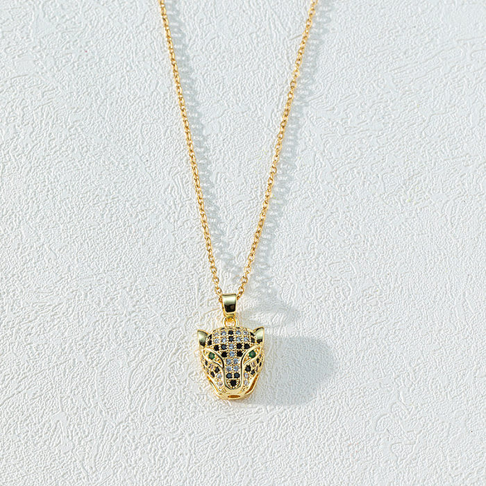 Modische Halskette mit Leoparden-Kupferbeschichtung und Inlay-Zirkon-Anhänger, 1 Stück