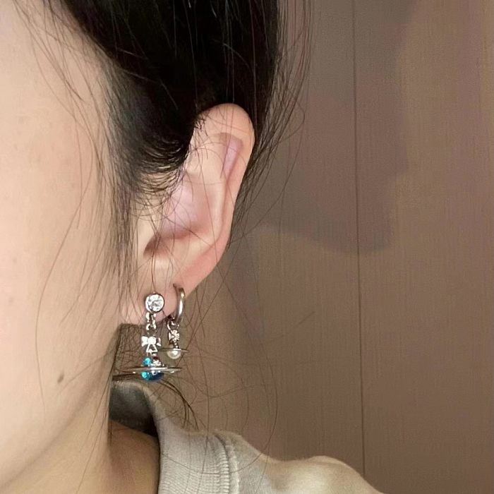 1 par novidade planeta pedras preciosas artificiais brincos de cobre