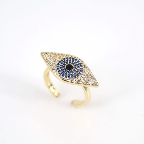 Anillo de ojo de diablo de circonita con microincrustaciones de cobre a la moda, anillo de personalidad con apertura femenina