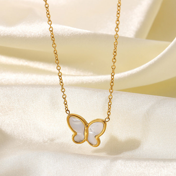 Süße Schmetterlings-Ohrring-Halskette für Damen mit Titan-Stahlbeschichtung