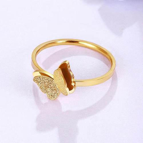 Casual Sweet Butterfly Titanium Steel Gold Plated Rings In Bulk