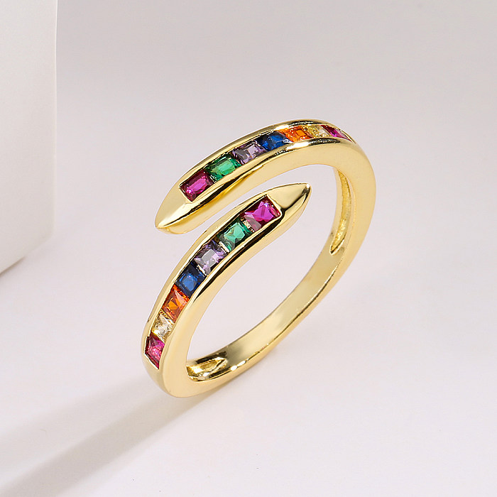 1 Piece Fashion Geometric Copper Plating Inlay Zircon Open Ring