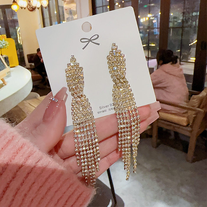 1 Pair Exaggerated Simple Style Tassel Copper Plating Inlay Zircon Drop Earrings