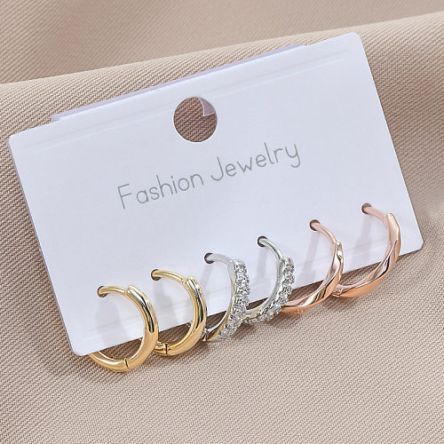1 Pair Simple Style C Shape Copper Inlay Zircon Earrings