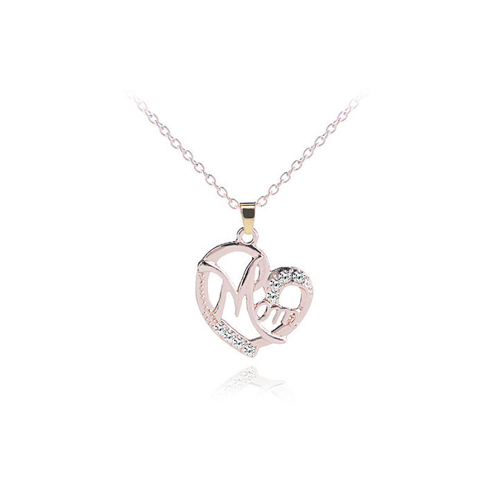 1 Piece MAMA Simple Style Letter Moon Heart Shape Alloy Copper Plating Inlay Artificial Rhinestones Artificial Diamond Rose Gold Plated Gold Plated Silver Plated Pendant Necklace