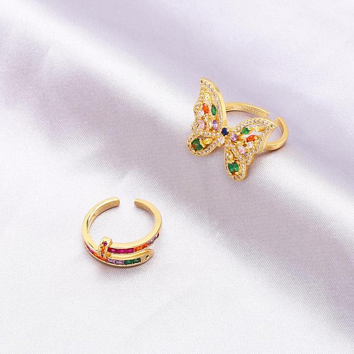 Hip-Hop Butterfly Copper Gold Plated Zircon Open Ring 1 Piece