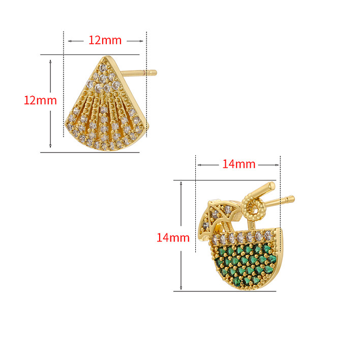 1 Pair Casual Elegant Vacation Sector Plating Inlay Carving Copper Zircon 18K Gold Plated Ear Studs