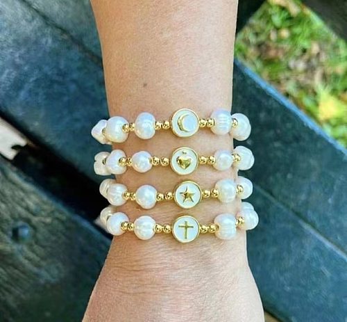 1 pieza de moda Cruz Luna forma de corazón cuerda con cuentas de cobre pulseras trenzadas