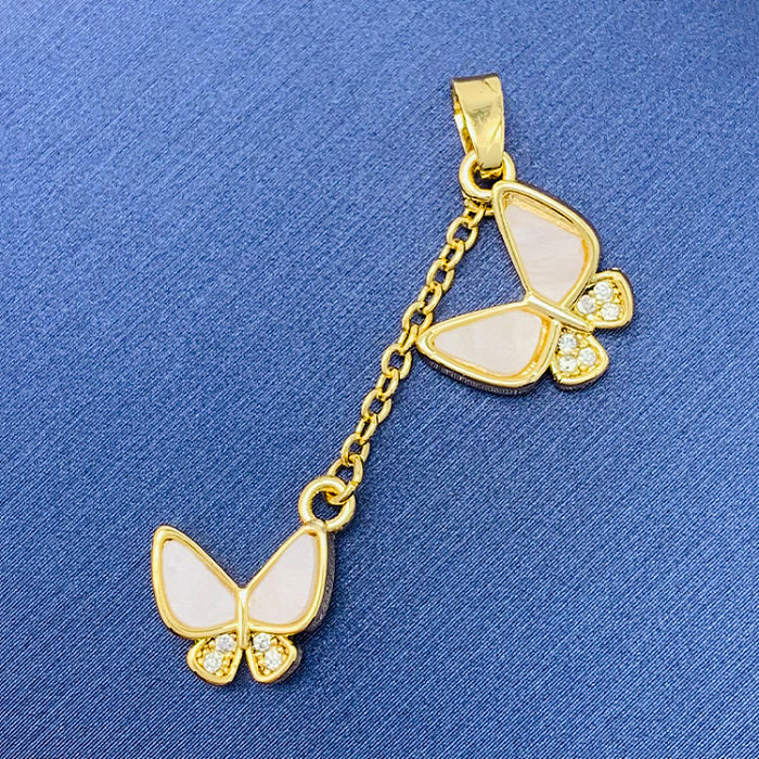 Simple Style Swan Heart Shape Butterfly Copper Irregular Rhinestones Opal Pendant Necklace