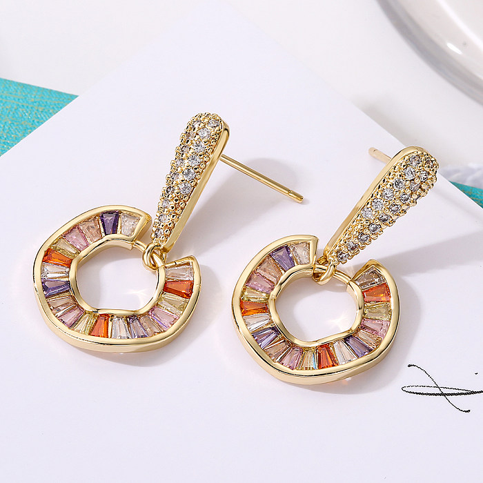 1 Pair Exaggerated Simple Style Circle Heart Shape Plating Inlay Copper Zircon 18K Gold Plated Drop Earrings