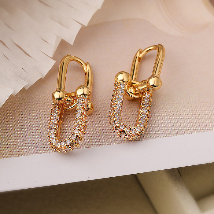1 Pair Punk Simple Style Geometric Plating Inlay Copper Zircon 18K Gold Plated Drop Earrings