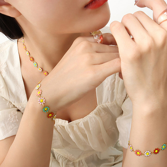Bohemian Flower Titanium Steel Enamel Women'S Bracelets Necklace