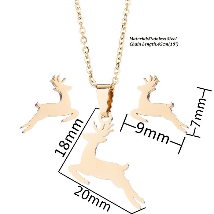 1 Set Fashion Deer Titanium Steel Earrings Necklace