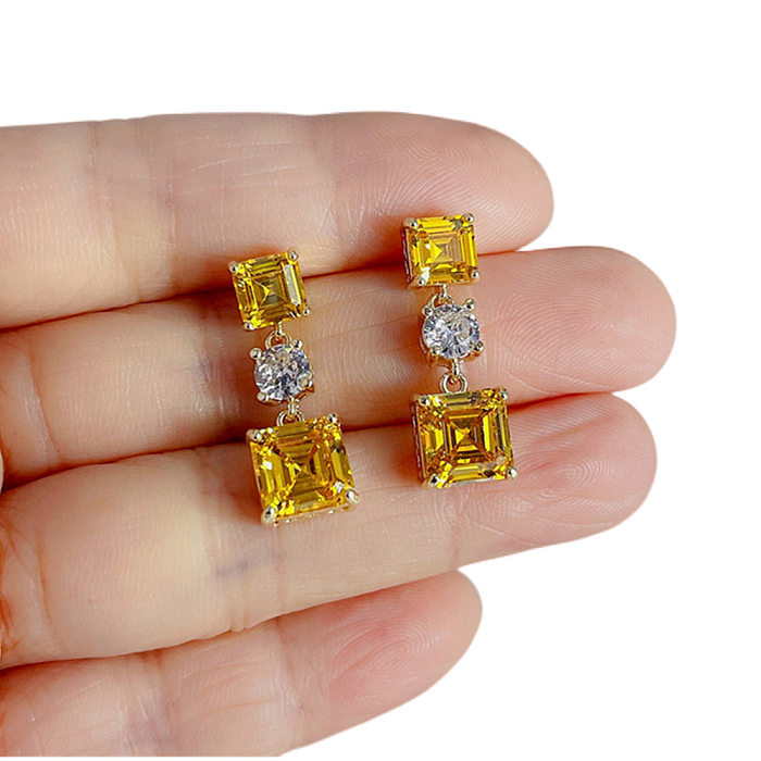 1 Pair Simple Style Commute Square Plating Inlay Copper Zircon Drop Earrings