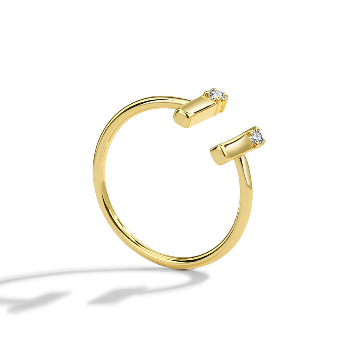 Einfacher offener Ring in T-Form mit Kupferbeschichtung und Inlay aus Zirkon