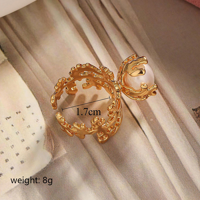 Offene Ringe im klassischen Stil im römischen Stil mit geometrischem Kupfer, ausgehöhltem Inlay und Perlen