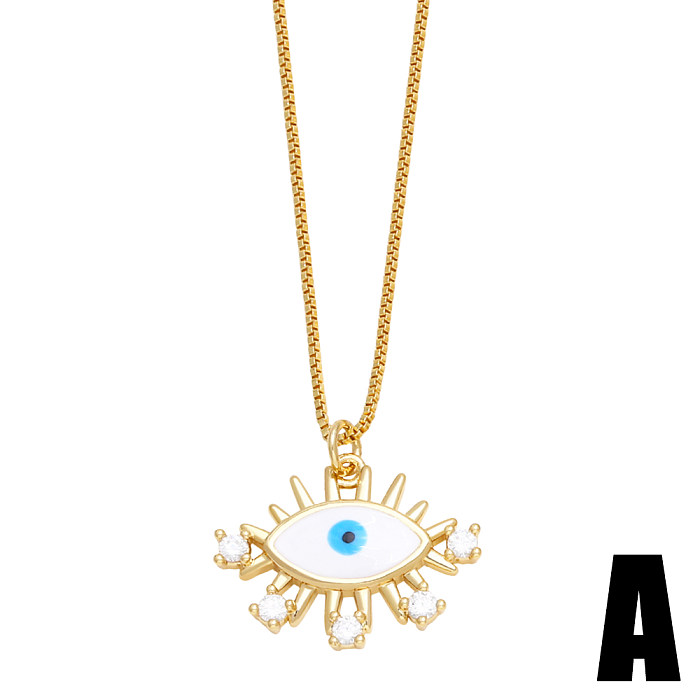 INS Style Devil'S Eye Copper Plating Inlay Zircon 18K Gold Plated Pendant Necklace
