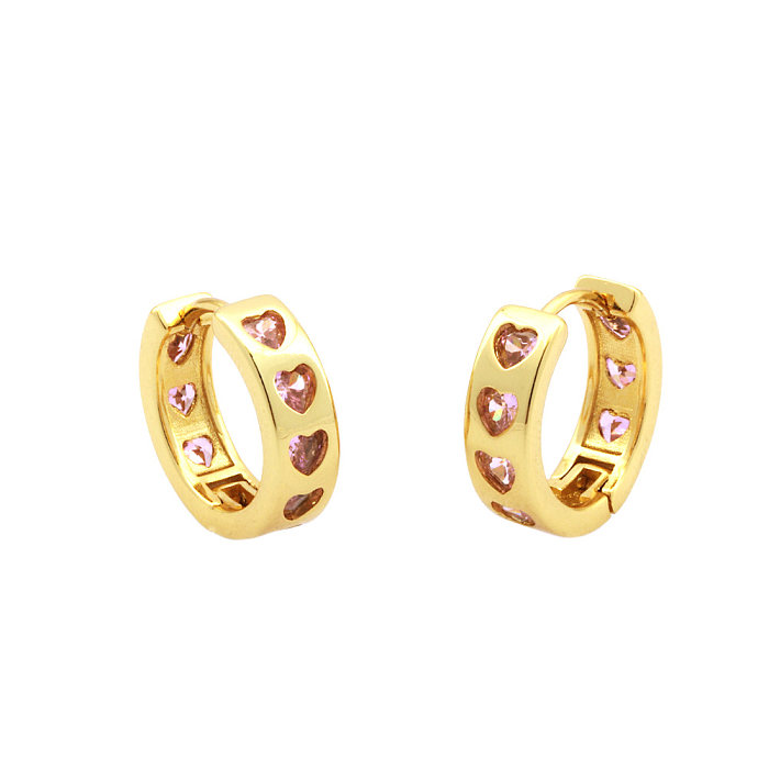1 Pair Simple Style Heart Shape Plating Inlay Copper Zircon 18K Gold Plated Hoop Earrings
