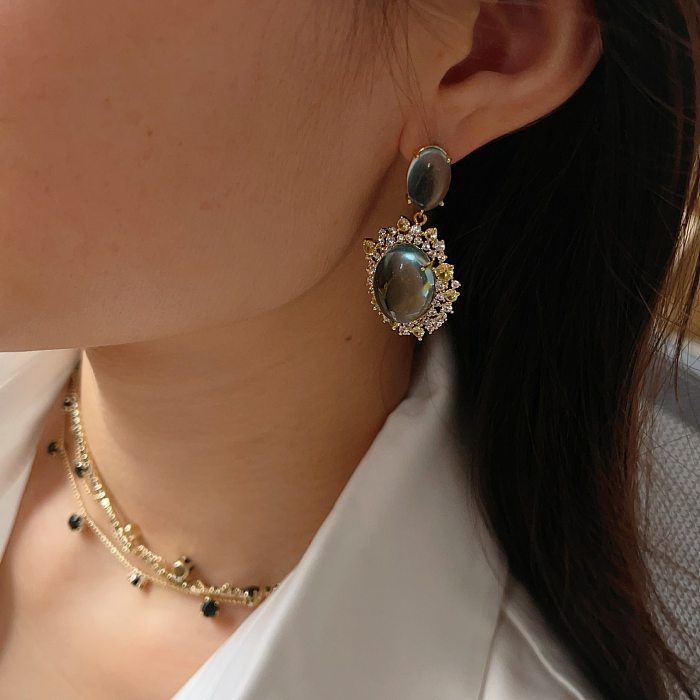 1 Pair Elegant Luxurious Geometric Plating Inlay Copper Opal Drop Earrings