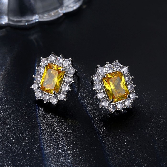 1 Pair Retro Simple Style Square Plating Inlay Copper Zircon White Gold Plated Ear Studs