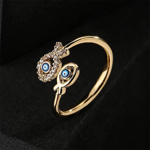 Casual Simple Style Devil'S Eye Fish Copper Enamel Plating Inlay Zircon Open Ring
