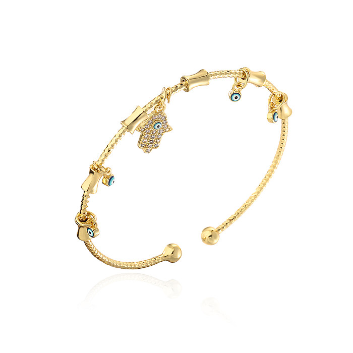 Bracelet en cuivre avec œil de Fatima, main de mode, plaqué or, Zircon, Bracelets en cuivre
