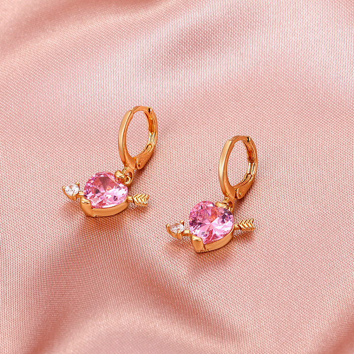 Fashion Vintage Heart Inlaid Zircon Arrow Copper Earrings Wholesale jewelry