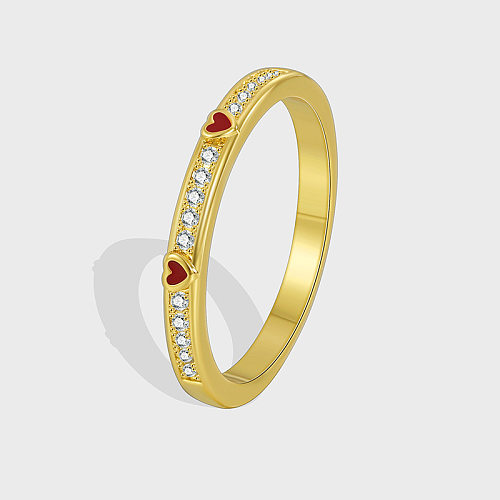 Süße herzförmige Verkupferungs-Inlay-Zirkon-vergoldete Ringe
