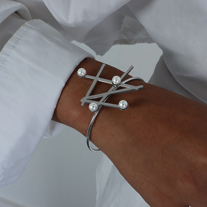 Bracelets en perles artificielles, Style Simple, perles irrégulières, placage en acier titane, incrustation de perles artificielles