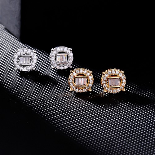 1 Pair Simple Style Round Rectangle Plating Inlay Copper Zircon Ear Studs