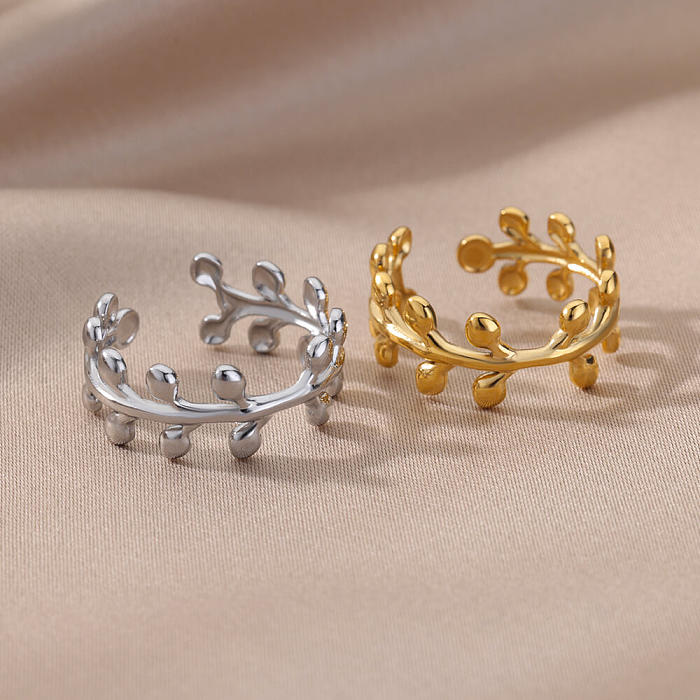 1 Piece Fashion Leaf Stainless Steel Inlaid Gold Open Ring