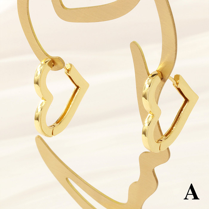 1 par de brincos românticos estilo simples pentagrama geométrico formato de coração banhado a ouro 18K