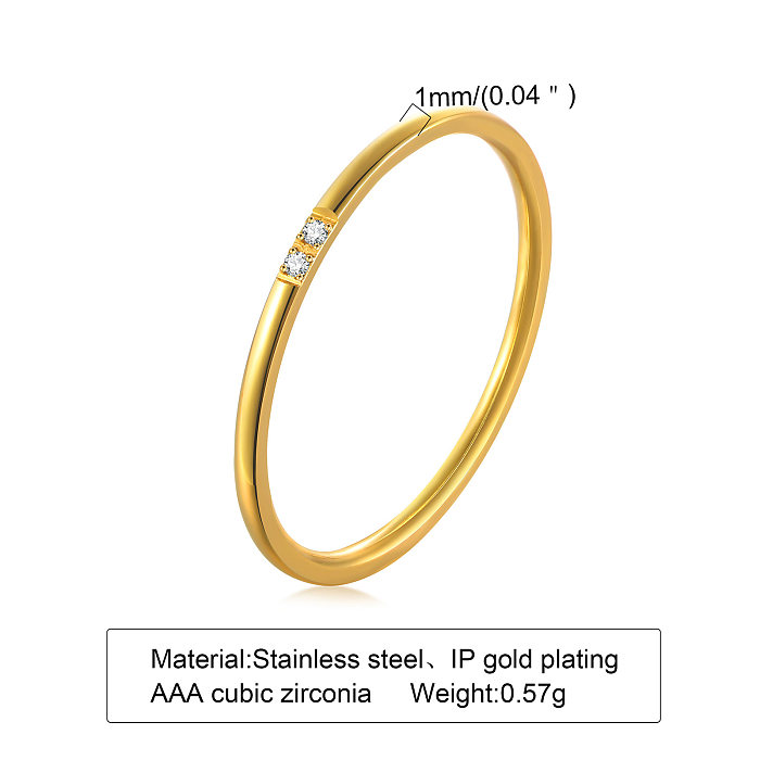 Anéis de zircão banhados a ouro 18K em aço inoxidável com círculo de estilo simples por atacado