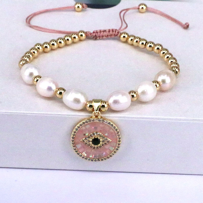 1 pieza de pulseras de diamantes de imitación de perlas artificiales chapadas en cobre con ojo del diablo a la moda
