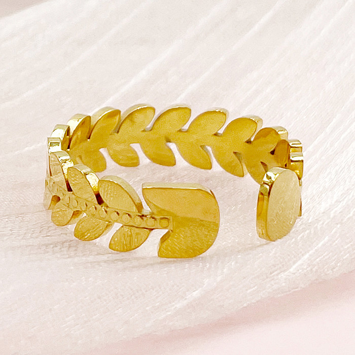 Simple Style Roman Style Leaves Stainless Steel Plating Gold Plated Open Rings