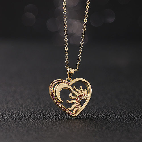 Collier pendentif en Zircon avec incrustation de cuivre en forme de cœur, soleil, lune, 1 pièce