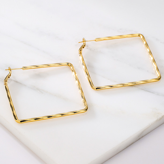 Fashion Square Copper Gold Plated Hoop Earrings 1 Pair