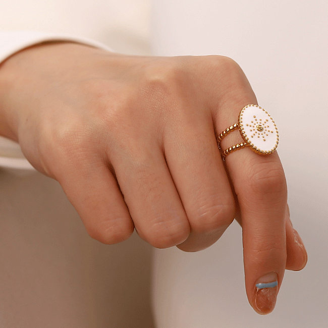 Modischer ovaler offener Ring aus Edelstahl mit Emaille, 1 Stück