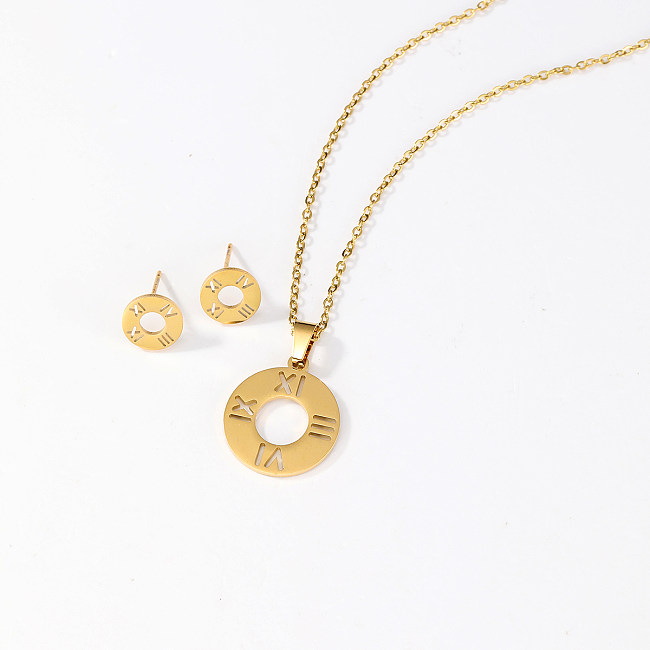 Simple Style Round Number Stainless Steel Plating Hollow Out 18K Gold Plated Women'S Earrings Necklace