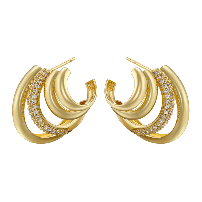1 Pair Elegant Vacation Modern Style C Shape Layered Plating Inlay Copper Zircon 18K Gold Plated Ear Studs