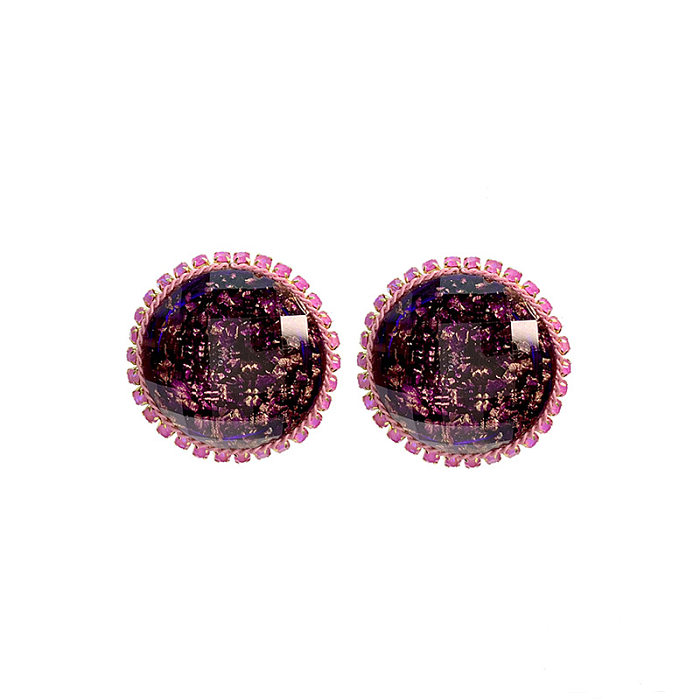 1 Pair Vintage Style Geometric Round Artificial Crystal Copper Ear Studs